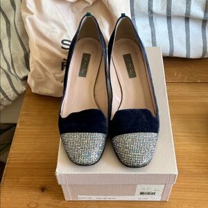 SJP by Sarah Jessica Parker Midnight Velvet Heels with Glittering Silver Toe